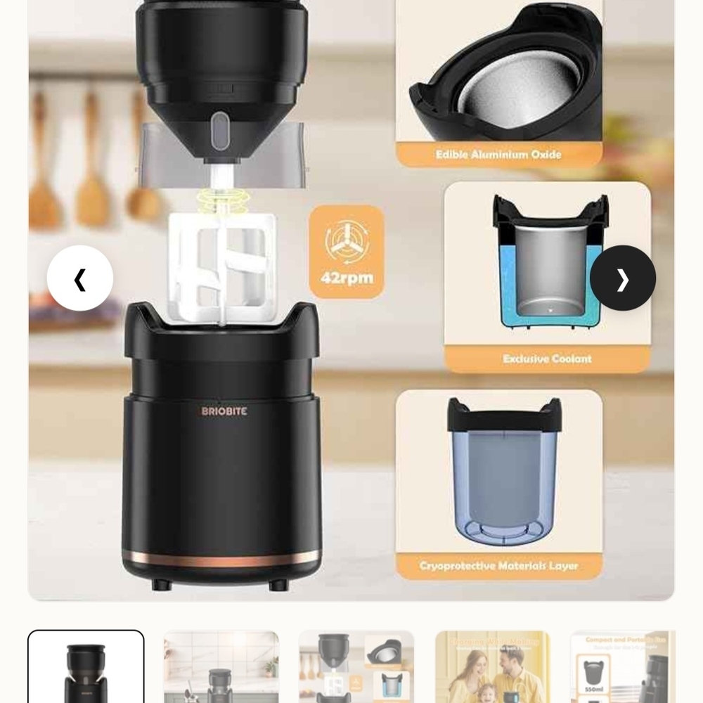 Briobrite Portable Ice Cream Maker with USB Charger - Black New In Box - Picture 3 of 8